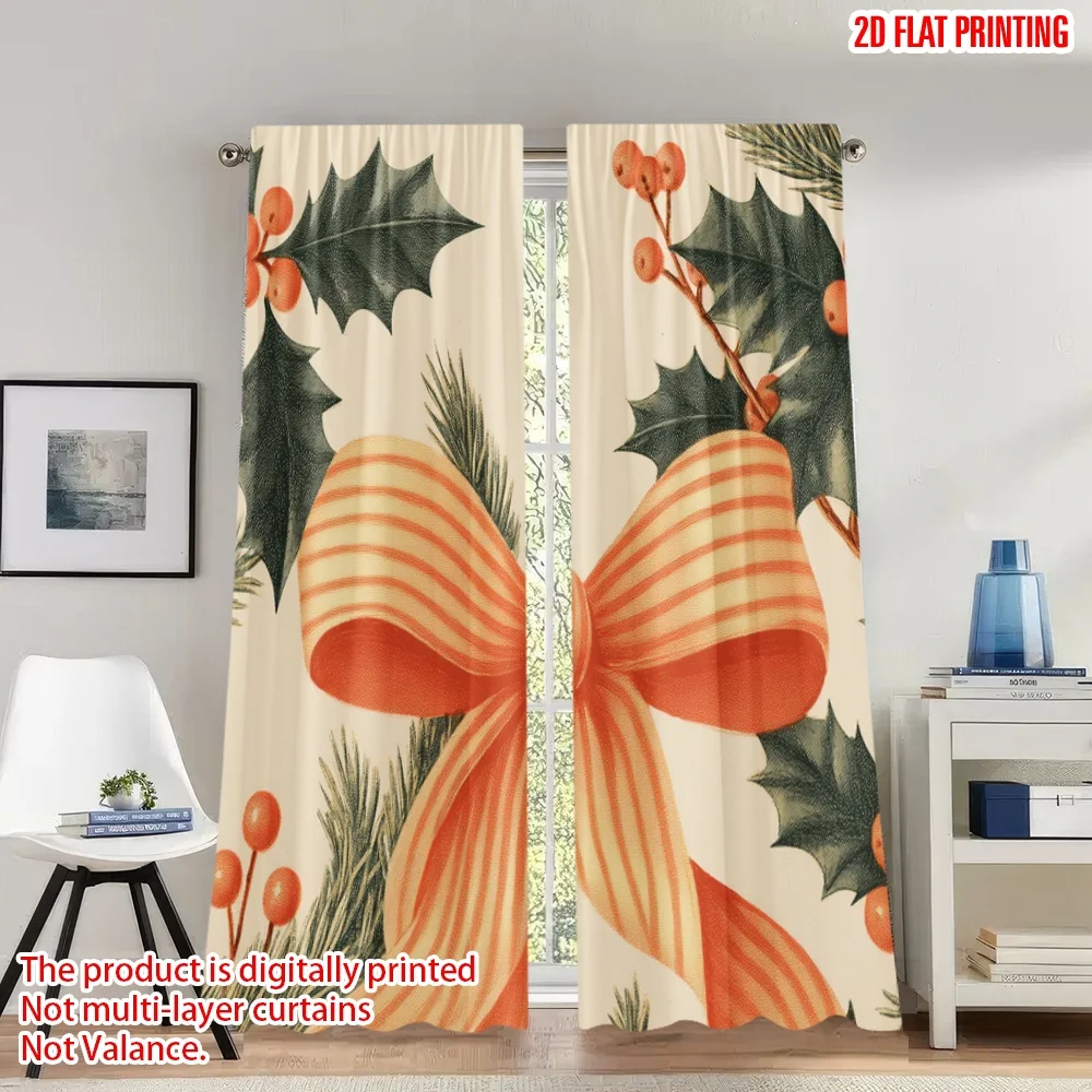 2 قطعة 2D الطباعة المسطحة ستائر عيد الميلاد العصرية عيد الميلاد هولي القوس زخرفة الرقمية المطبوعة البوليستر الستائر عيد ميلاد #1