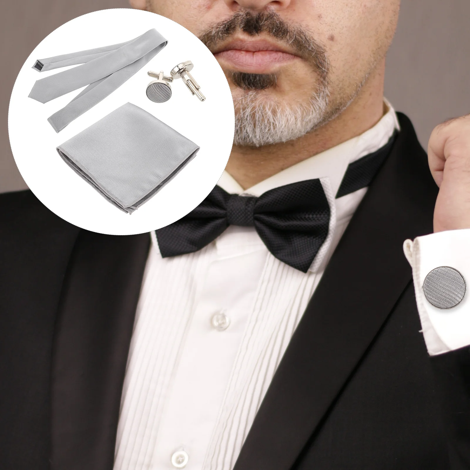 1 set cravatta e gemelli tasca quadrata tinta unita poliestere accessori durevoli per abiti da uomo camicia da smoking borchie moda