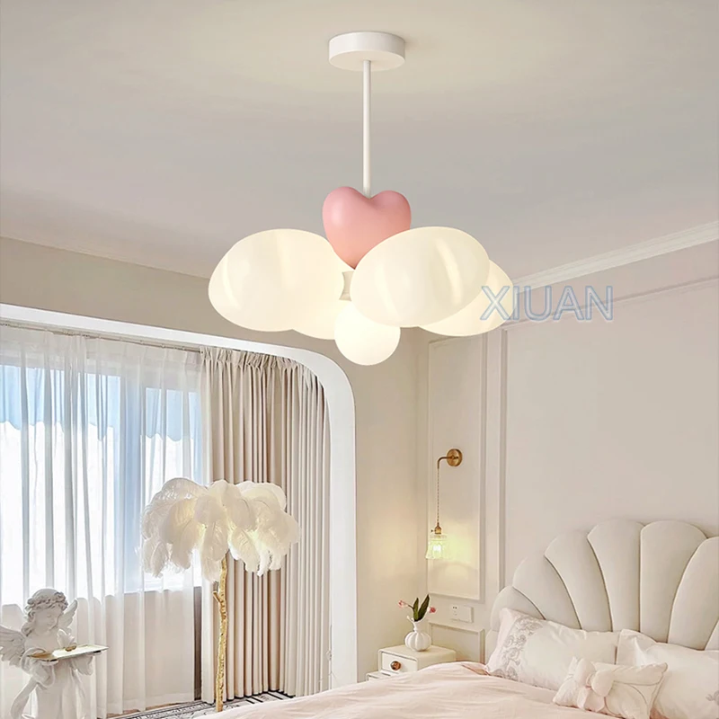 Romantic Kids Bedroom Chandelier Lamps White PE Sconces Colorful Star Hanging Light Eye Care LED Children's Room Ceiling Lights