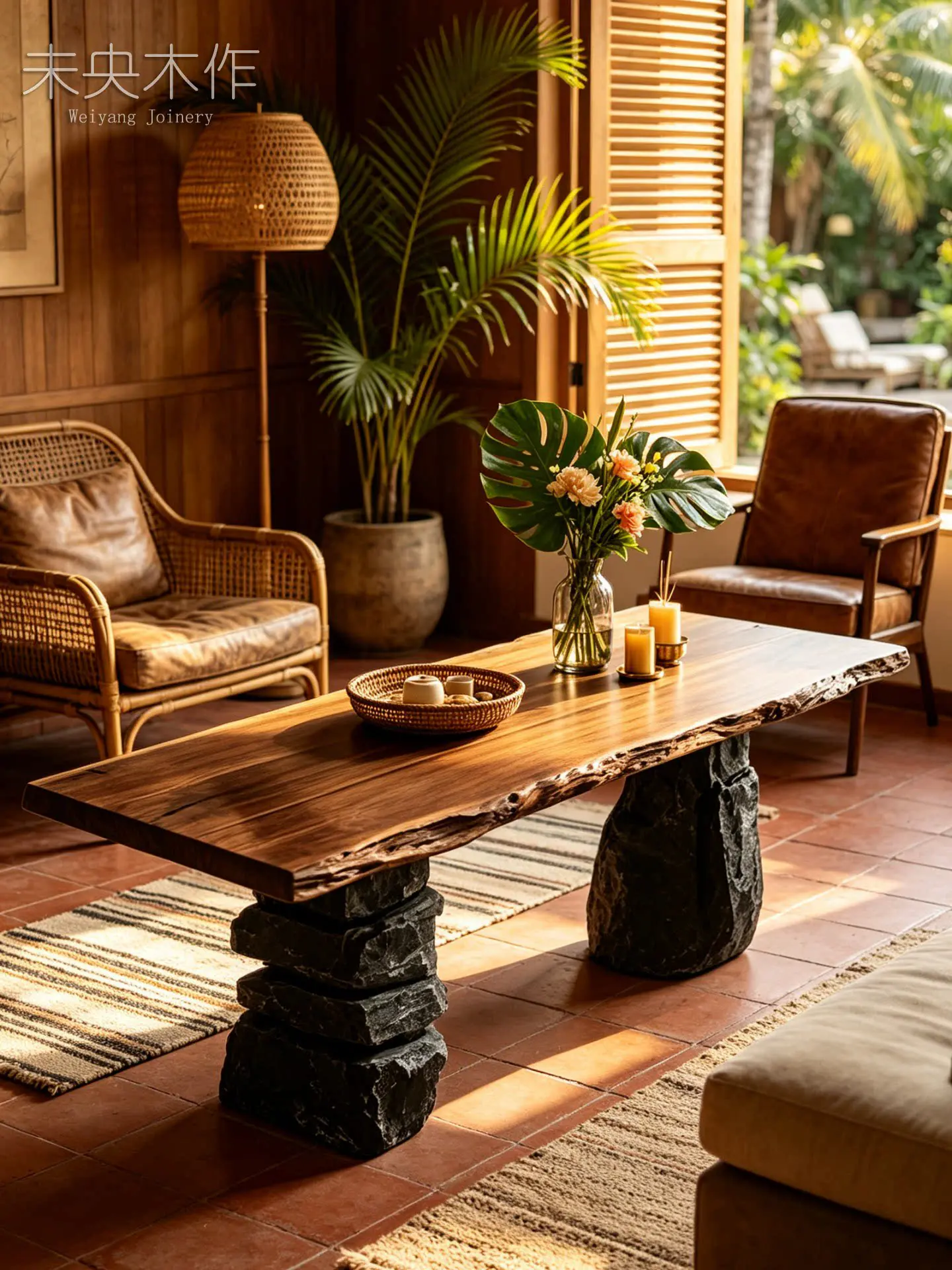 All solid wood table reception room B & B art table  house  house home living room wood stone table