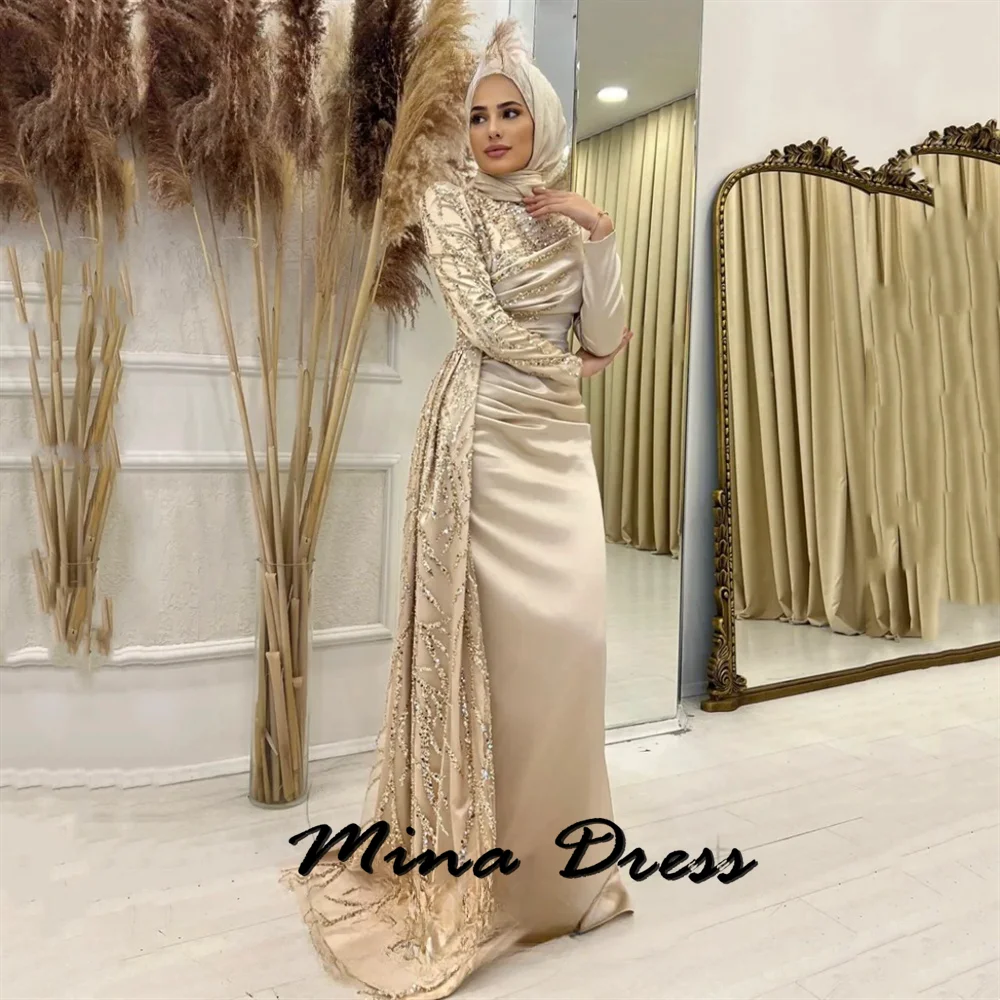 

Mina Customized Long Sleeve Luxurious Women's Evening Dresses Woman Elegant Luxury Evening Dress 2024 Sequins Round Neck Prom