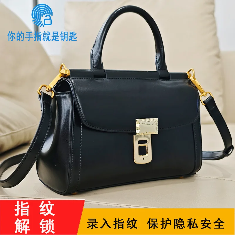 Fashion Classic Handbag Niche Fingerprint Lock Red Handbag New High-end Light Luxury Versatile Elegant Commuter Crossbody