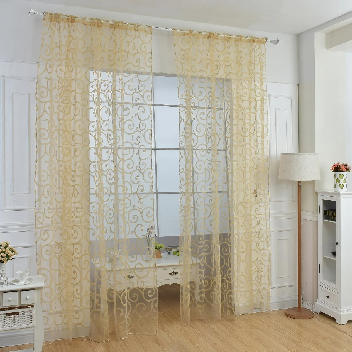 

Flocking Voile Tulle Semi Transparent Window Screen Sheer Window Screen Tulle Light Filtering Privacy Home Decor
