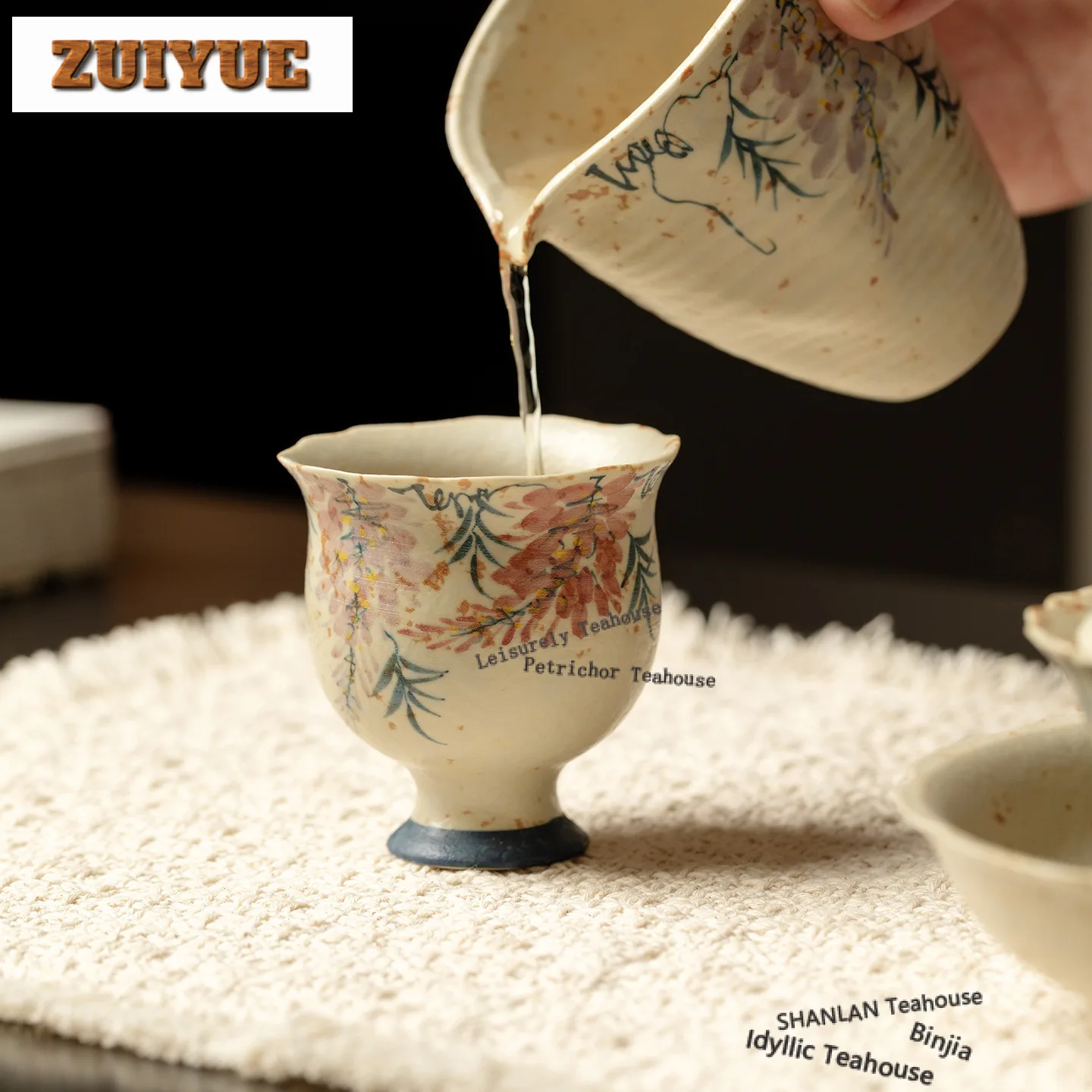 80ml Hand-painted Wisteria Teacup Luxury Tea Bowl Tea Cup Set Tea-tasting Meditation Cup Jianzhan Master Cups Cha Collection