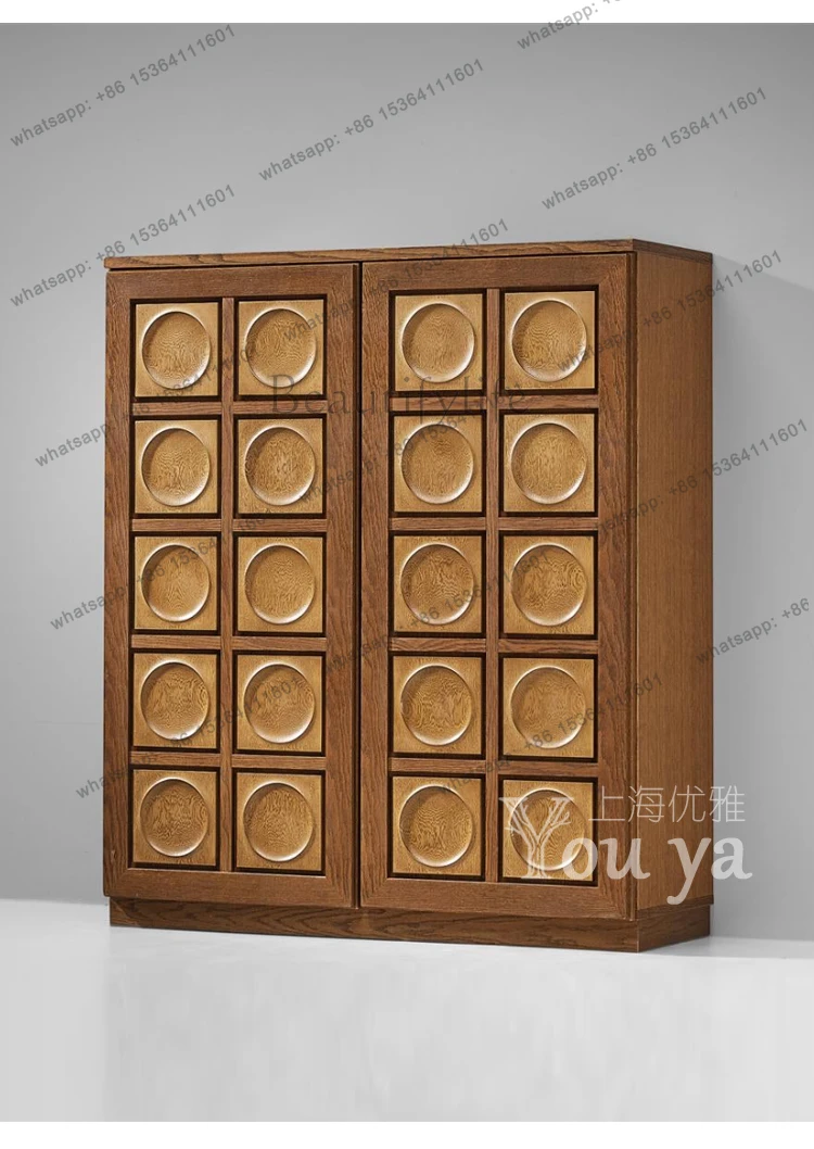 

French Medieval Solid Wood Carved Dining Side Cabinet, Living Room Storage Side Cabinet Against The Wall