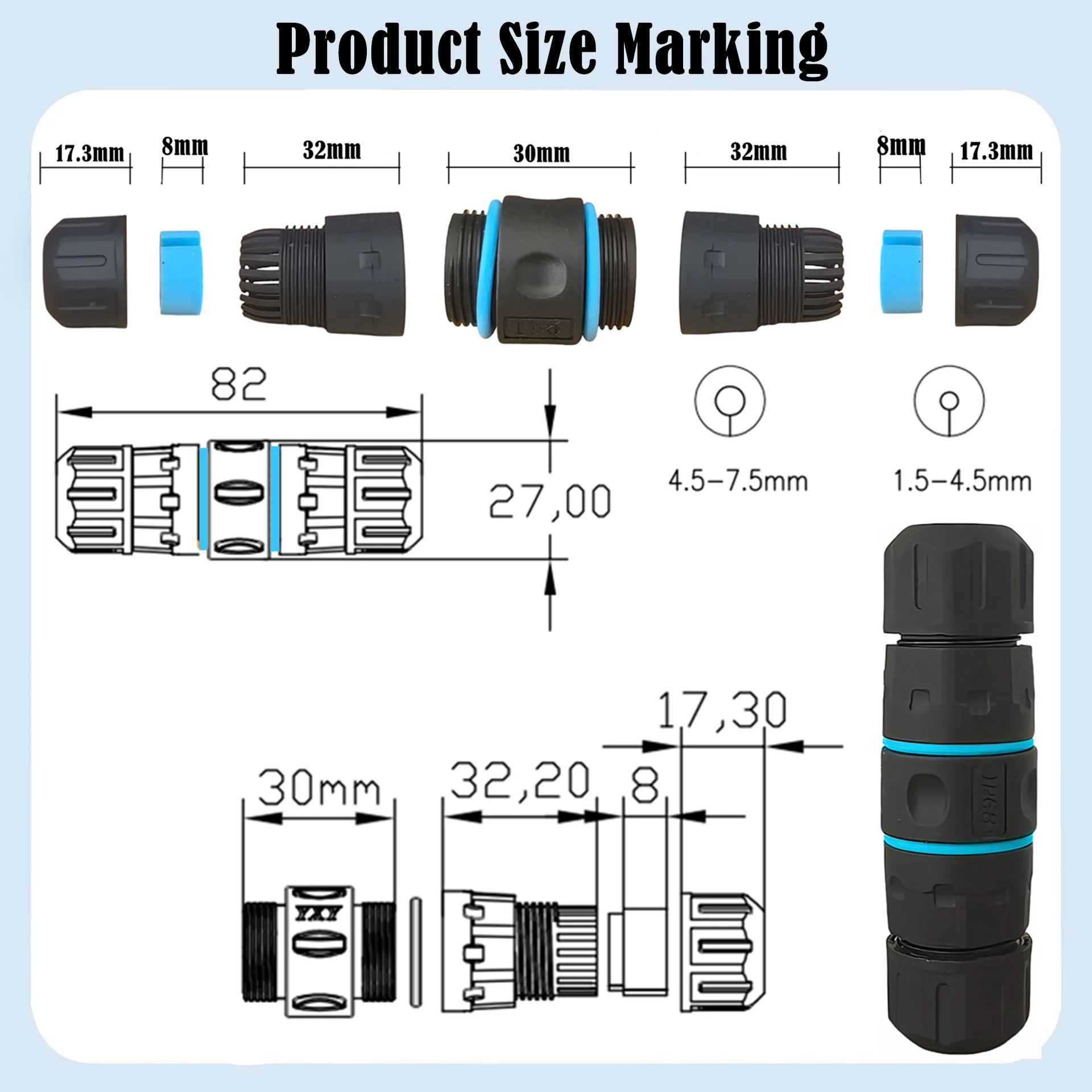 كابل شبكة Cat6 M21 RJ45 موصل Cat6 مقاوم للماء IP68 8P8C محول مقرنة إيثرنت