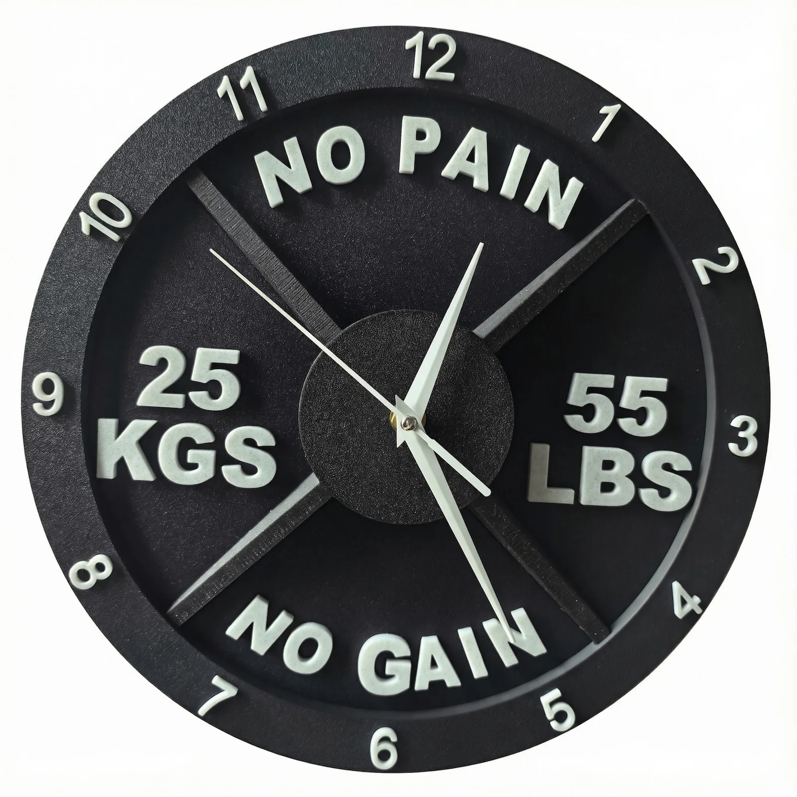 3D Printed Wall Clock No Pain No Gain Weight Plate Design Silent Wall Clock Fitness Bodybuilding Decor for Home Gym Workout Room