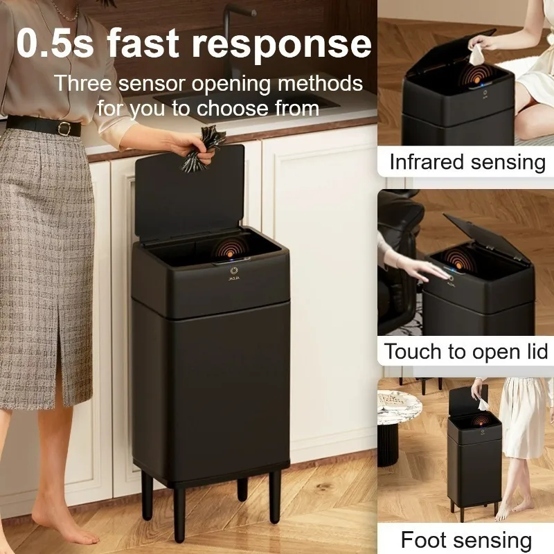 Automatic Sensor Trash Can Smart Waste Bins Kitchen Food Waste Mobile Garbage Bin Luxury Portable Bathroom Wastebasket with Lid