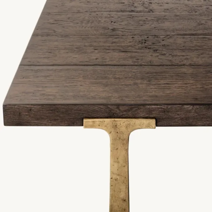 ！@Modern Living Room Furniture Brown Steel Timber Dining Table Wooden Tee Table Coffee Table
