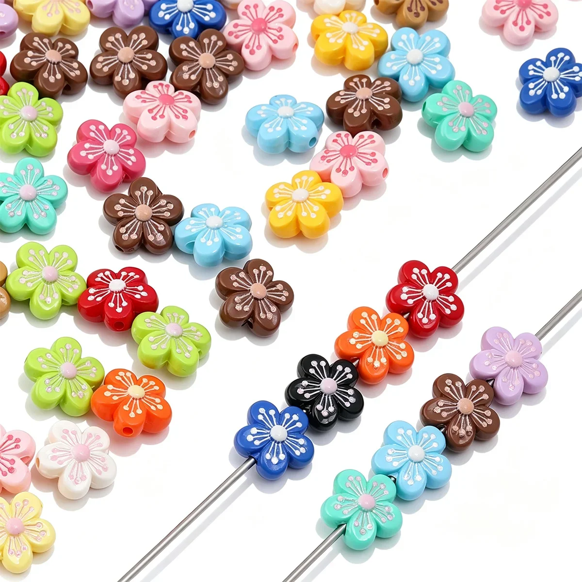 8pcs/16pcs Random Color Acrylic Beads,15mm Printed Flower Loose Beads for DIY Handmade Jewelry Making Supplies