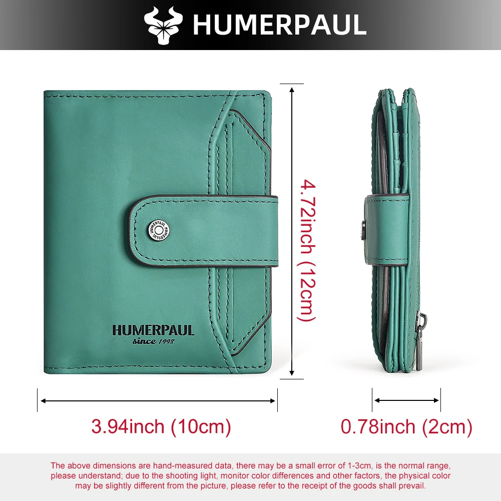 HUMERPAUL Genuine Leather Women Wallet Fashion Bi-fold Wallets RFID ID Card Holder With Zipper Small Coin Pocket  Portable