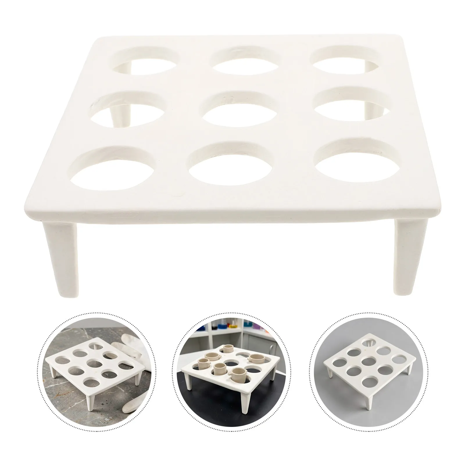 6-Hole Lab Ceramic Crucible Rack Porcelain Stand High Temp Resistance Crucible Holder for Laboratory Sample Placement and