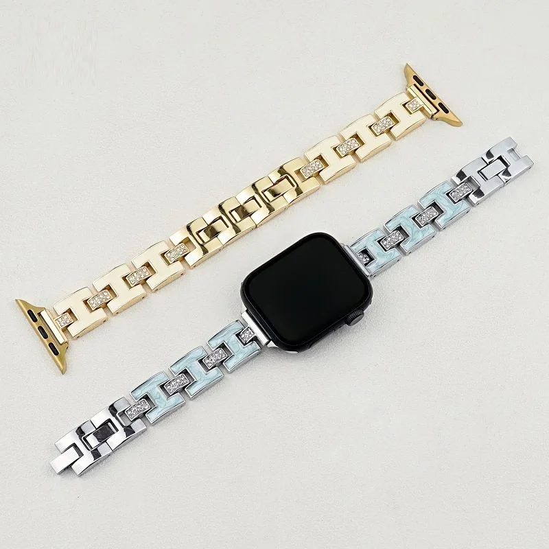 

Metal Resin Watch Straps for Apple Watch Band 38 40 41 42 44 45 46 49mm Diamond Stylish Wristband for iWatch Ultra 10 9 8 7 6 5