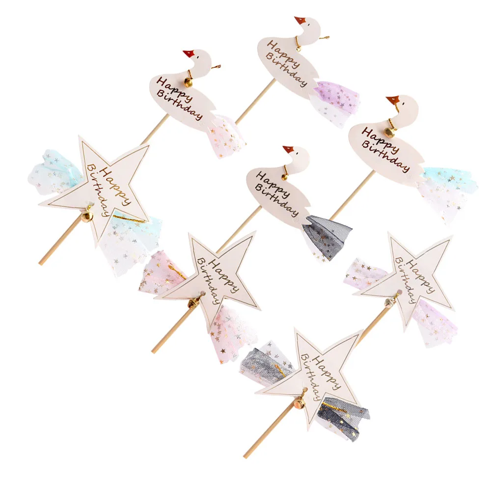 

8pcs Creative Topper Set Adorable Birthday Party Decorations Cute Swan Picks Kids Adults Multi-Tiered Cake Floral Centerpiece