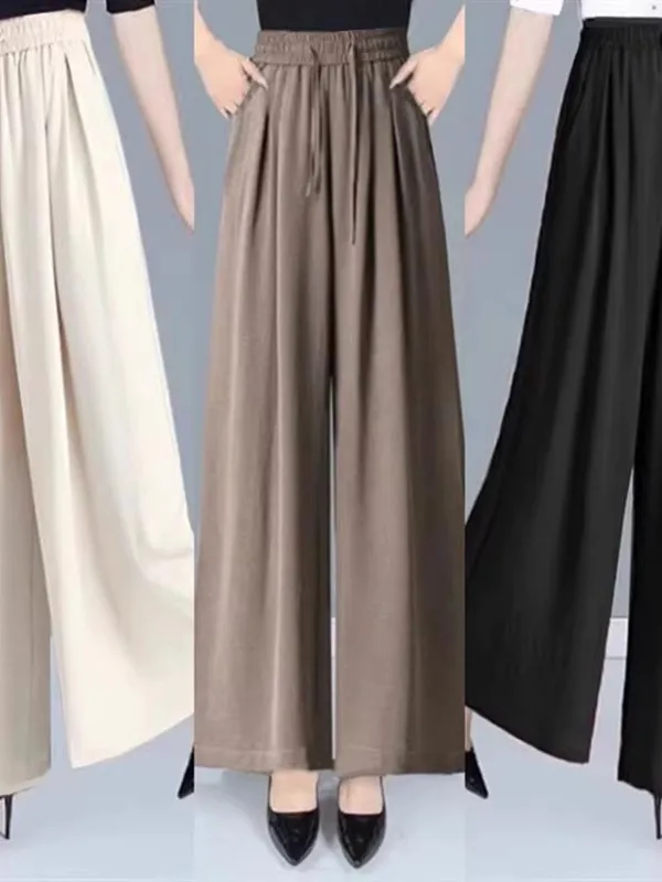 Ice Silk Wide Leg Pants High Waist Draped Women's Summer 2025 New Style Square Dance Skirt Pants Korean Style Loose Fit