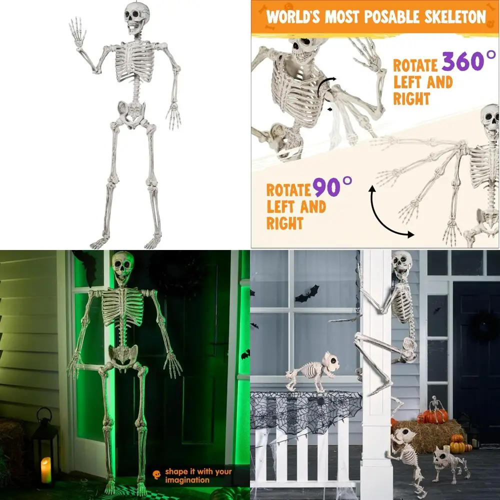 

Хэллоуин Скелет в натуральную величину Позимые реалистичные кости Подвижные суставы всего тела Внутреннее и наружное украшение