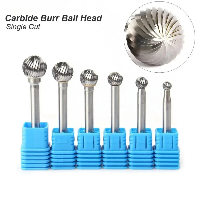

Tungsten Carbide Rotary File Burr Mould Carving Tools Single Cut Ball Head Milling Cutter CNC Engraving for Metal 6mm 1/4 Shank