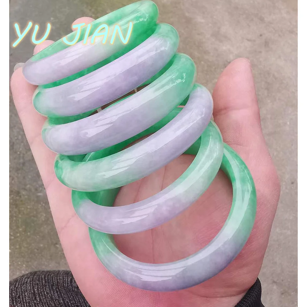 

Latest Original Ecological Texture Jade Bracelet Natural Jadeite Bangle Quality Green Light Purple Round Handring FINE Jewelry