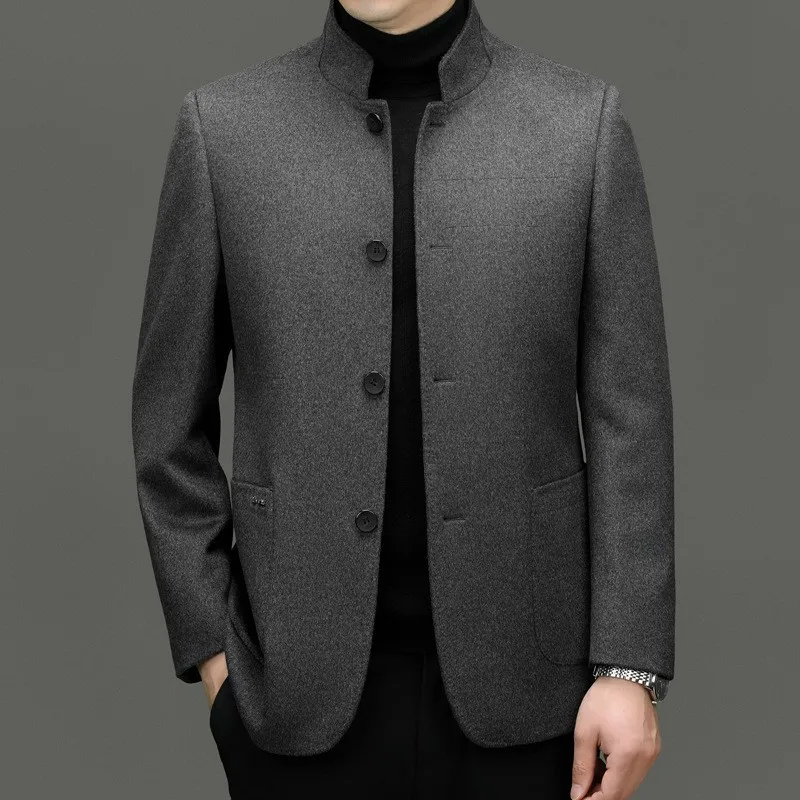 

Double-Sided Woolen Men's Jaet Stand Collar Casual Sle Chinese Sle Coat Regular Length for Daily Wear Autumn Season