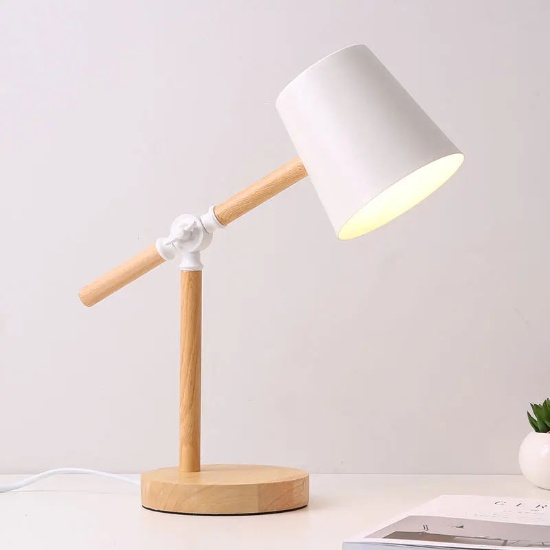 Nordic Wood Table Lamp for Bedroom Modern Bedside Lamp Office Bureau Desk Lamp Living Room Decoration Kids Reading Light Bar E27