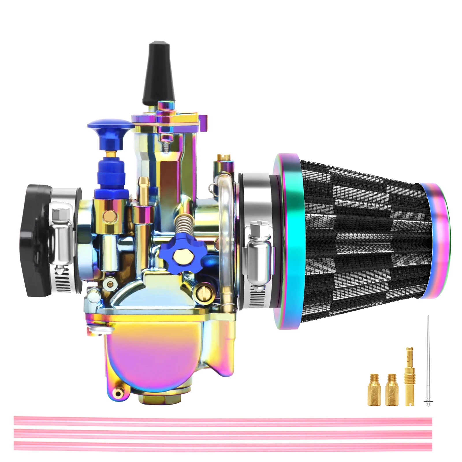Sclmotos Motorcycle Colorful Carburetor PWK 21 24 26 28 30 32 34mm For 50cc-350cc Racing Carburetor Set With Air Filter Adapter