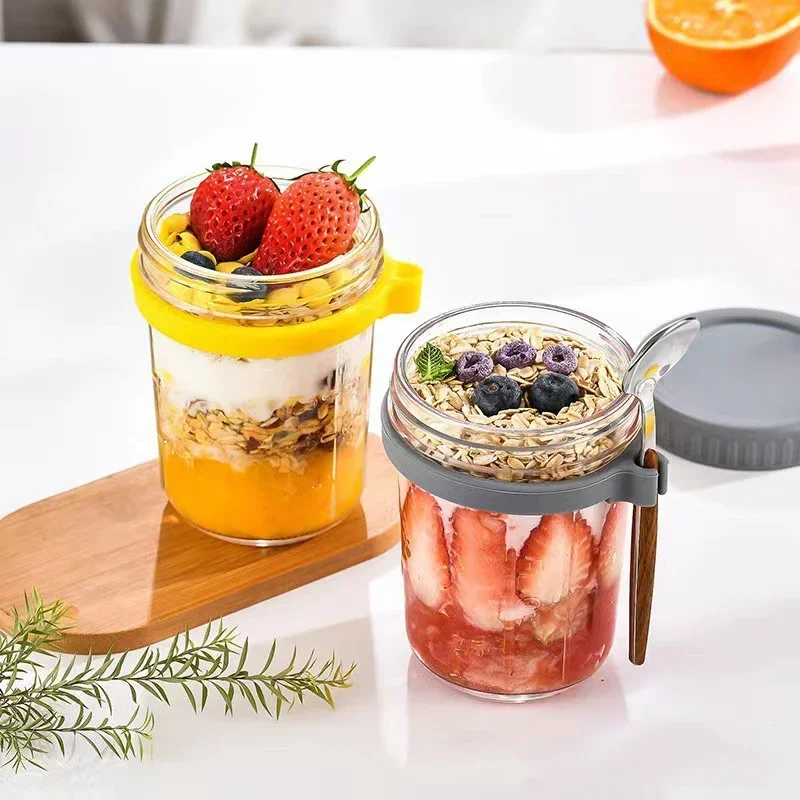 350ml  Portable Overnight Oatmeal Glass Milk Fruit Salad Food Storage Tank Cereal Breakfast Cup Fruit Salad Food Storage Box