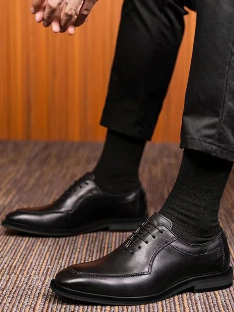 

Весенне-осенние модельные туфли с мягким квадратным носком на шнуровке, мужские высококачественные модные элегантные и классические туфли из воловьей кожи 39, социальная обувь для мужчин
