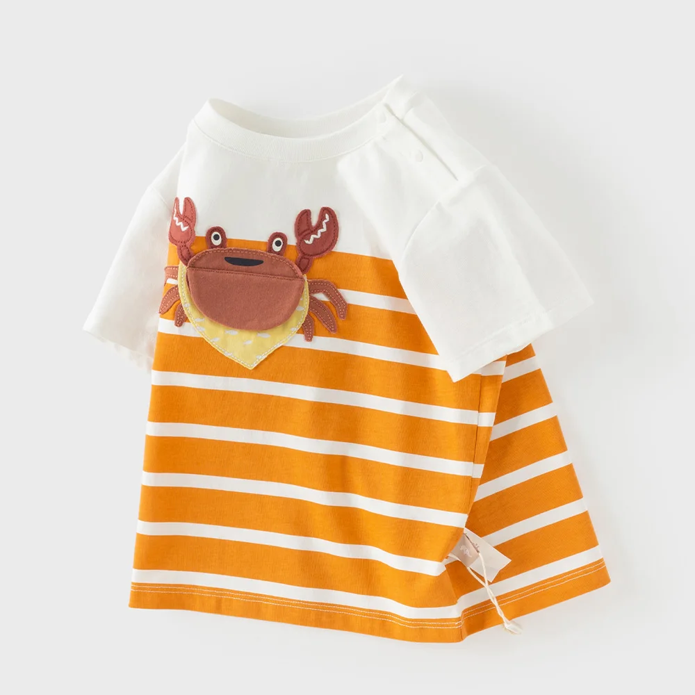 Dave Bella Boys Striped T-shirt Summer Pure Cotton Bottoming Top Short Sleeve Children Casual Pullover Fashion Cool DB2260701