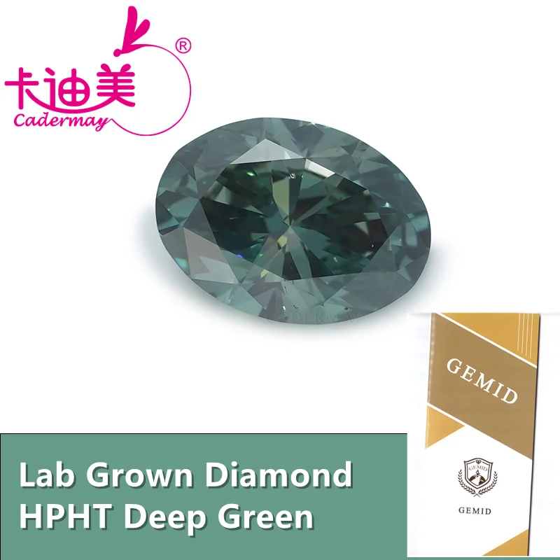 

CADERMAY Oval Shape Deep Green Color VVS1 VS1 Clarity HPHT Lab Grown Diamond Loose Stone With Certificate For Jewelry Making