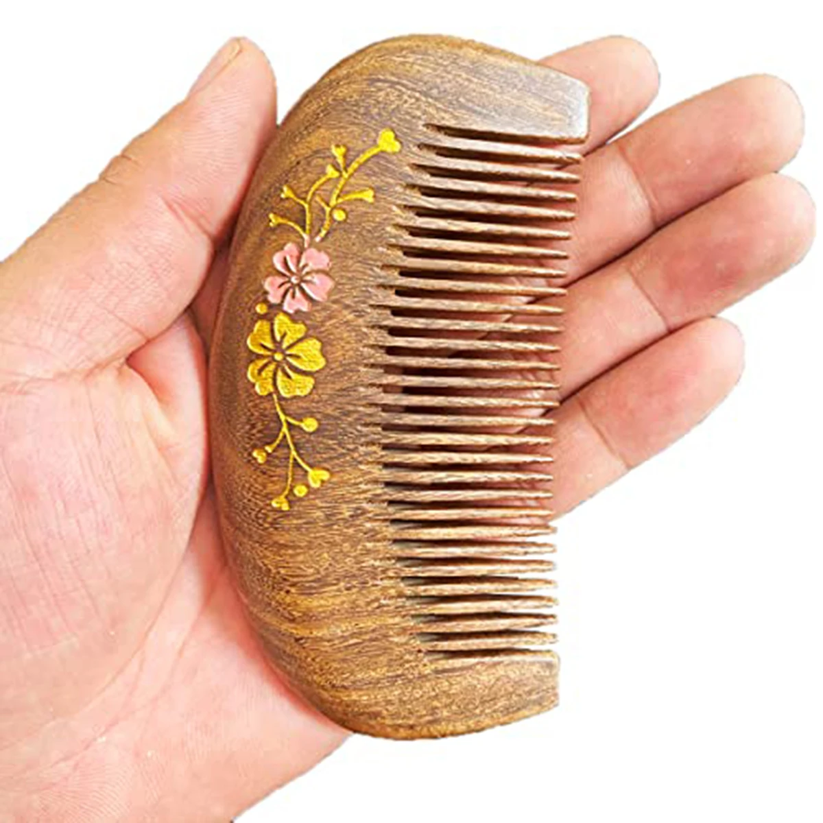 Natuurlijke Hout Kleur Pruimenbloesem Carving Mini Schoonheid Haar Houten Kam Fijne Tand Antistatische Hoofd Acupunctuurpunt Massage Gift