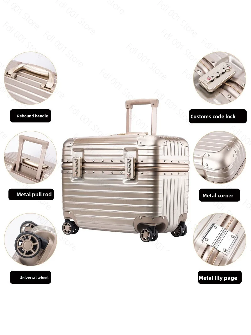 Upper flip cover aluminum frame photography trolley case women's universal wheel travel password suitcase 18 inch small captain view 3