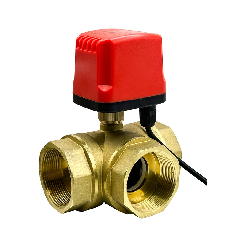 DN50 3 Ways Waterproof Motorized Ball Valve 3-Wire 2 Control Brass Electric Ball Valve Big Torque Metal Motor