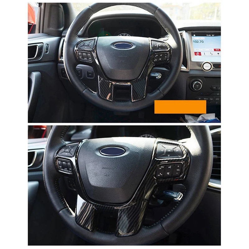 3X For Ford Ranger Everest Endeavor 2015+ Carbon Fiber Steering Wheel & Gear Shift Cover Trim Frame Decorator