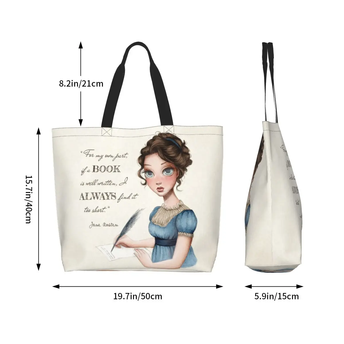 Custom Jane Austen Writing Book Canvas Shopping Bags donna riutilizzabile grande capacità generi alimentari Writer Novel Shopper Tote Bags