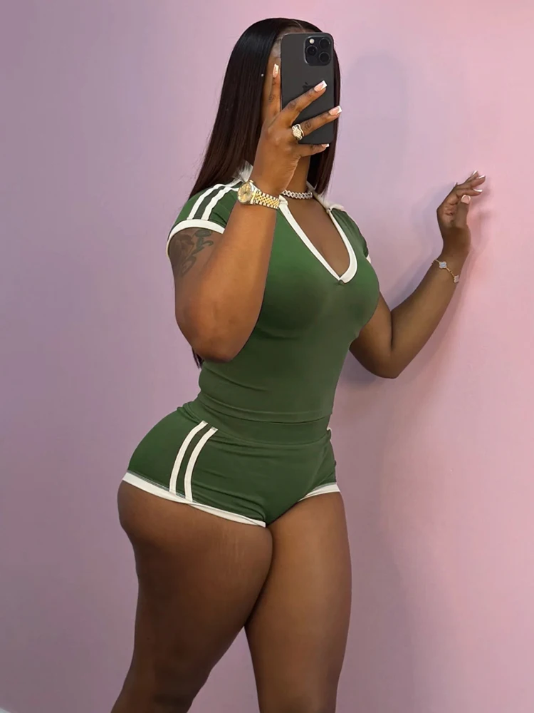 

Sisterlinda Solid Slim Close-fitting Cleavage Short Suit Women Sexy Popular Body-shaping Vestidos Girl Party Leisure Short Suit
