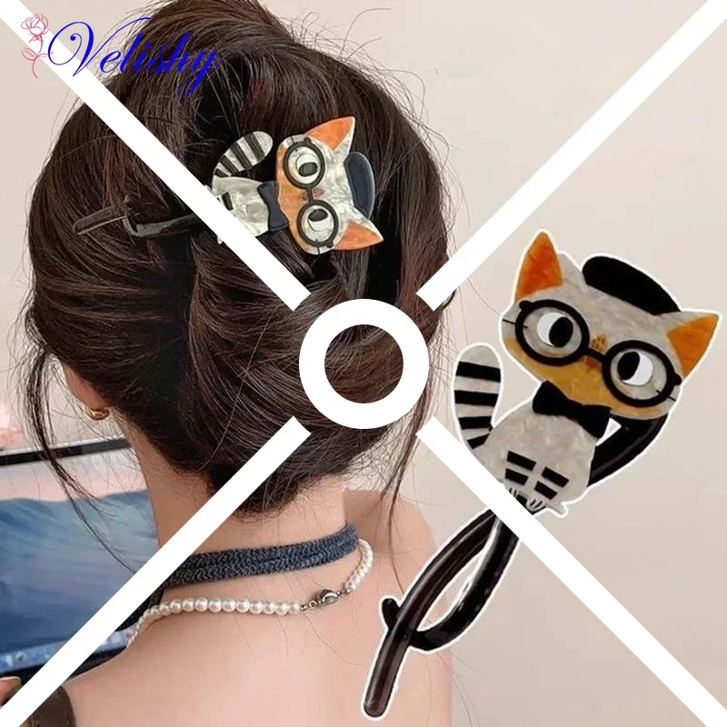 

Заколки для волос с милым мультяшным котом, акриловые заколки для волос с жемчугом для девочек, заколки в виде краба, заколка для волос, женские модные аксессуары для волос