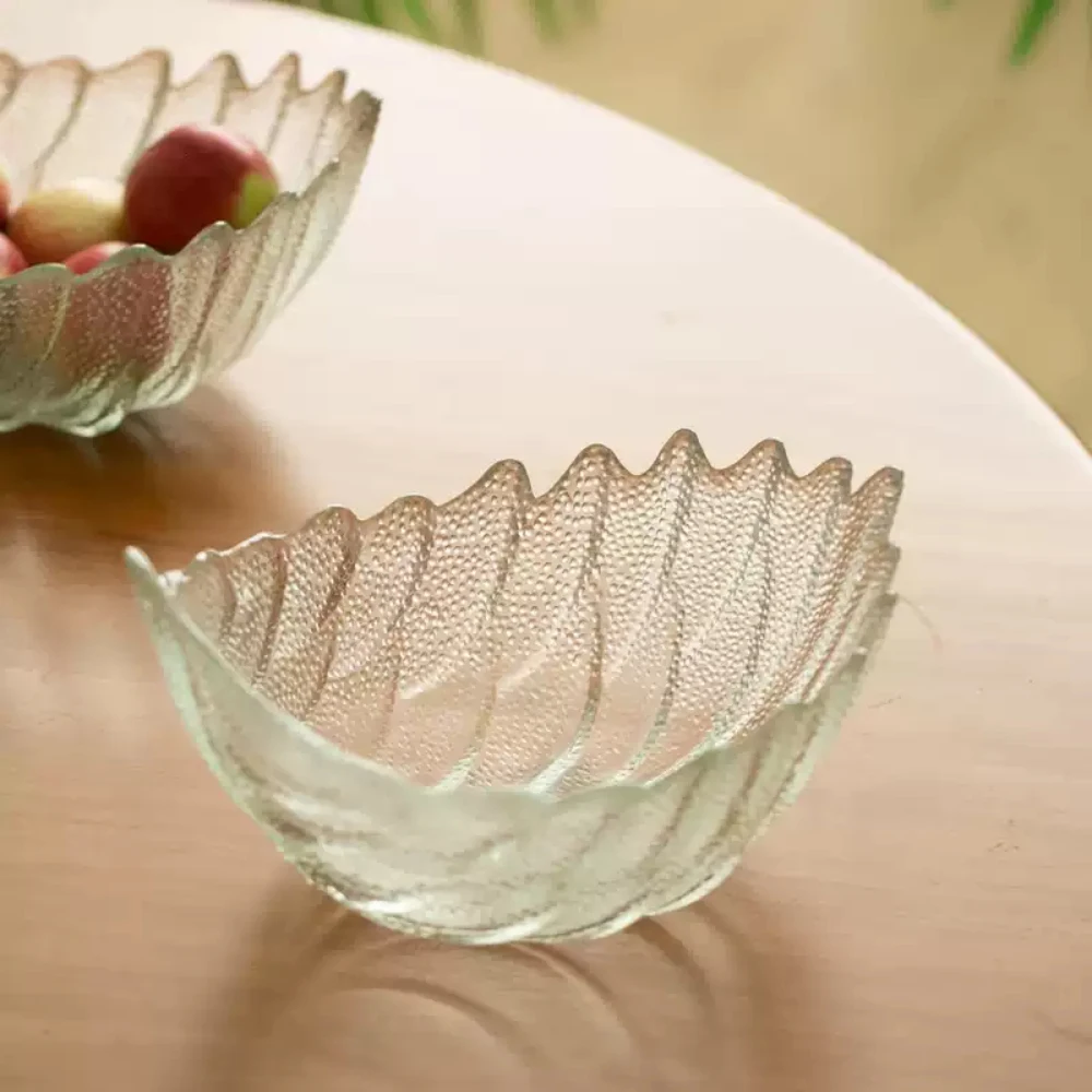 Cuenco de cristal creativo de estilo francés con relieve 3D, forma de pluma transparente, vajilla para el hogar, cuencos para aperitivos y frutas y azúcar