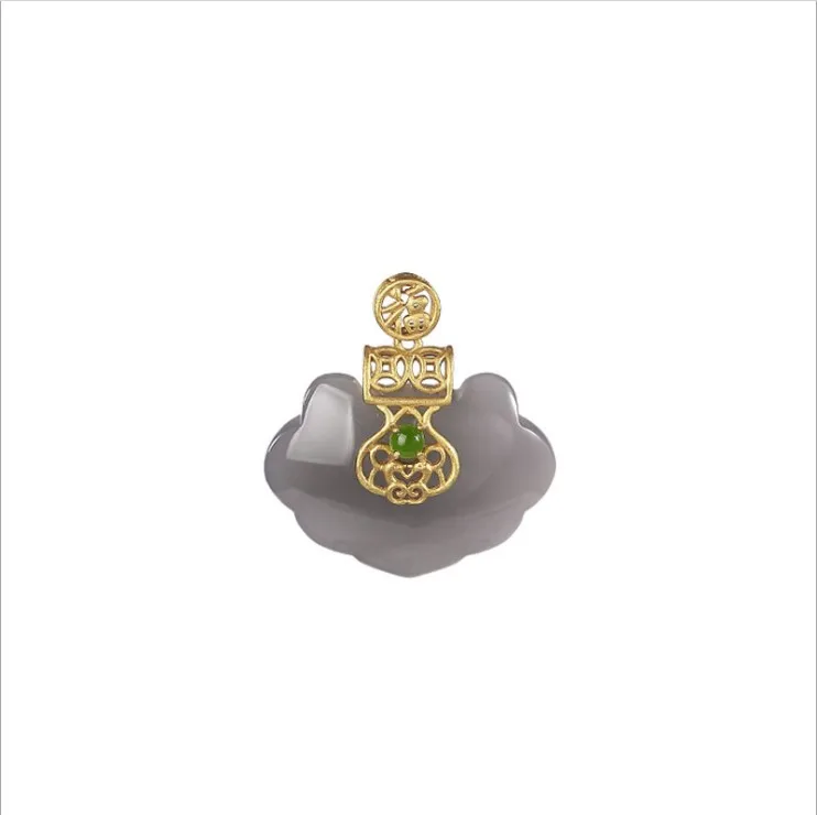 925 Sterling Silver Jewelry 18K Gold Plated Natural Jade Lucky Lock Pendant Necklaces for Women Wedding Party Jewelry Gift