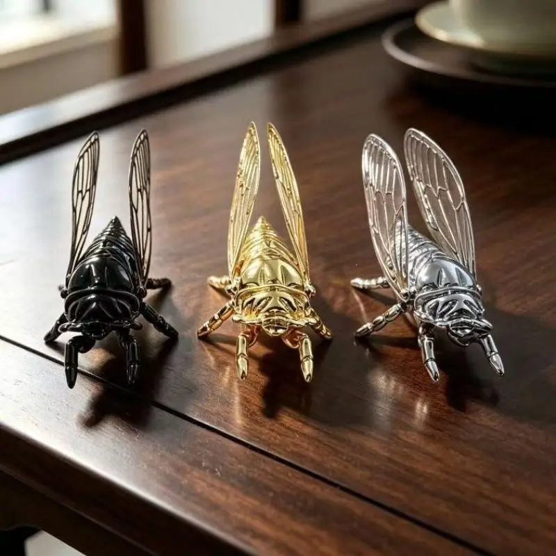 Metal Cicada Figurine Hollow Wing Metal Craft Ornament Mini Desktop Statue Fairy Garden Home Decor Art Collectible Party Gifts
