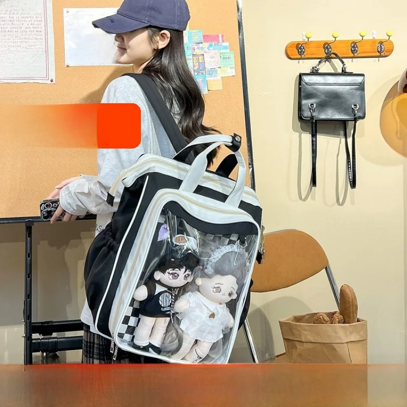 Large Capacity Transparent School Bag Double Shoulder Book Bag Anime Convention 40cm Doll Bag Versatile Youth Fashion Bucket ...