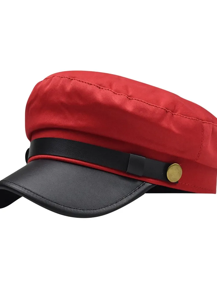 AliExpress NONE Unisex Cycling Caps PU Leather Hat Autumn Sailor Hat for Women Men Men Black Female Travel Student Hat Captain Hat Flat Top