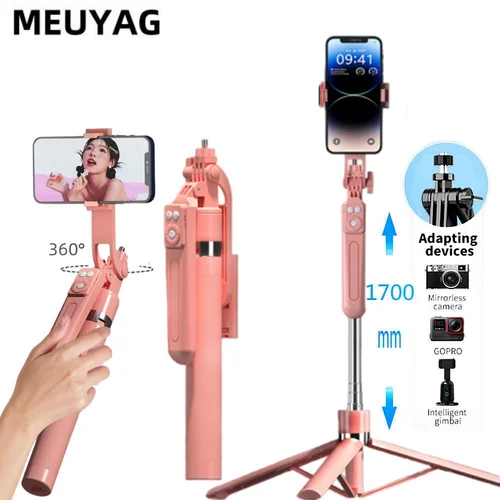 Imagen 1 del producto MEUYAG Palo de selfie 360 ° rotación 170 cm con trípode extendido Bluetooth inalámbrico con obturador remoto para teléfono inteligente Android ios