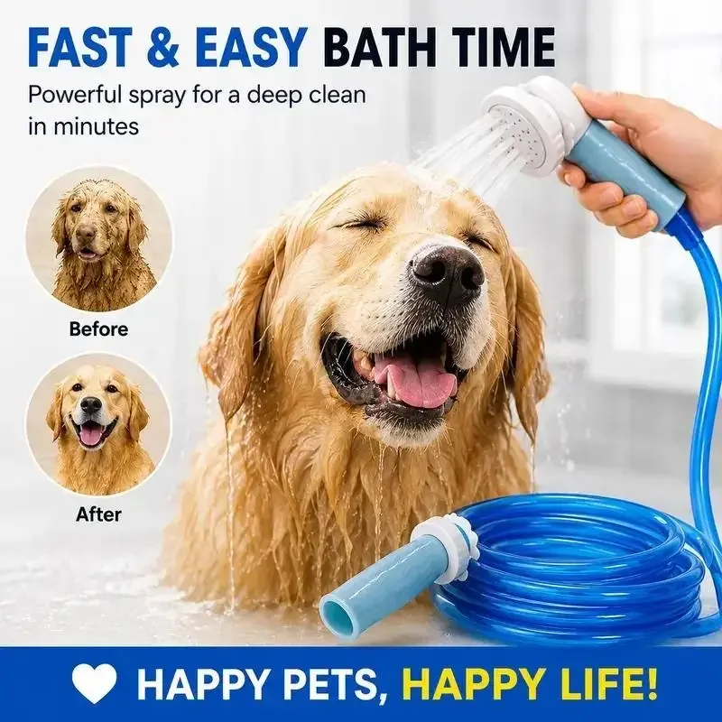 Pet Tub Faucet Sprayer, 5.25FT Ultra Flexible Shower Hose Adapter, No Installation Handheld Pet Shower Head for Dog & Cat Bath Grooming