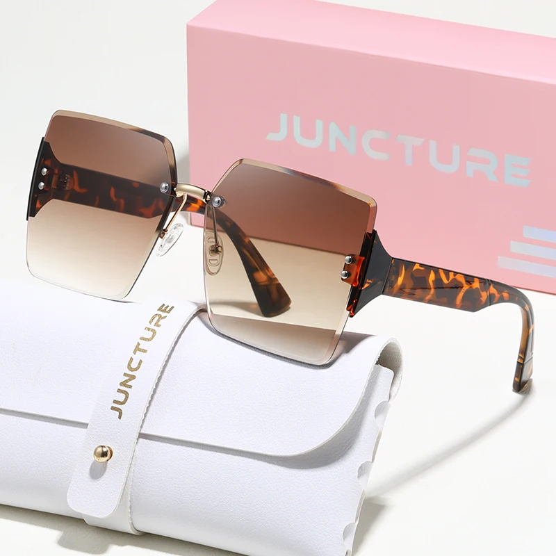 JUNCTURE أزياء النساء النظارات الشمسية بدون شفة نظارات شمسية إطار كبير التدرج سيدة نظارات حزب هدايا العيد النظارات الشمسية للنساء