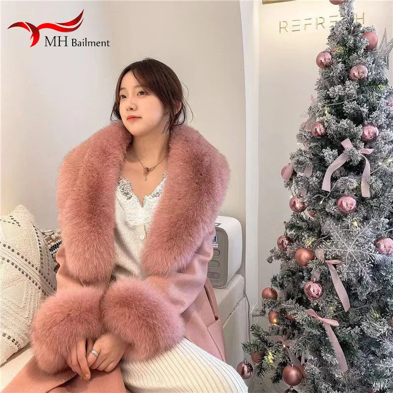 Real Fox Fur Collar Scarf Cuff Set Winter Warm Fashion Luxury Men Coat Jacket Fur Collar Natural Neck Scarves Shawls For Ladies