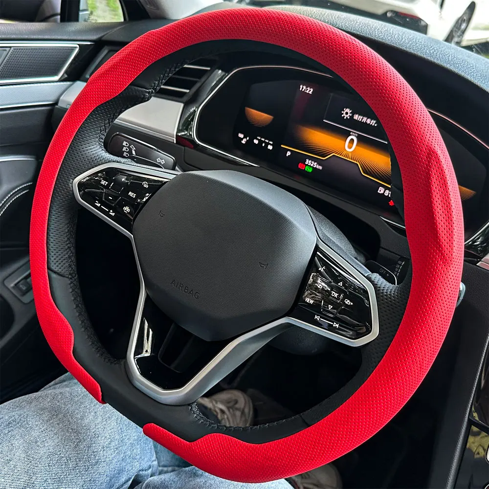 Leder D-Cut Auto-Lenkradbezug Ultra-Dünn Atmungsaktiv Rutschfest D-Form Sport Auto-Lenkradschutz Zubehör – Detail 3