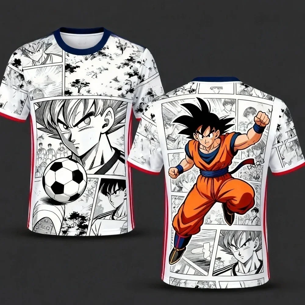 2026 Fashion Summer Dragon Ball Goku Comic Double Form Theme 3D Printed Breathable T-Shirt for Adults and Parents As A Set