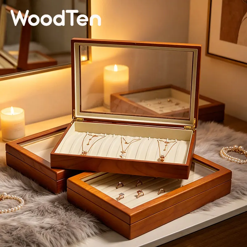 

WoodTen Jewelry Box Retro Jewelry Display Ring Necklace Earring Bracelet Box Multi Jewelry Storage Organizer Display Case