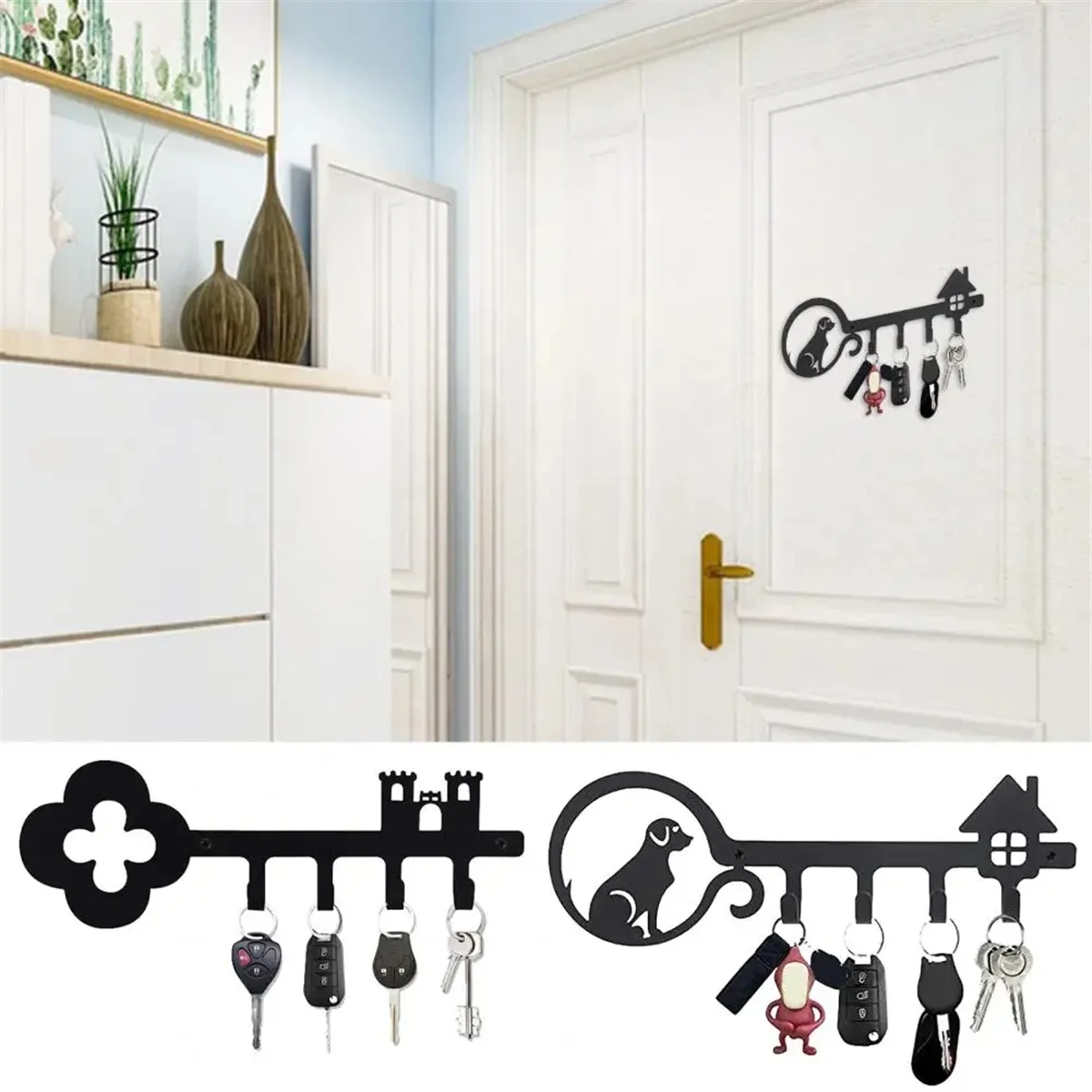 ELBA_Key Holder 4 Hooks Entryway Key Organizer Black Wall Mounted Key