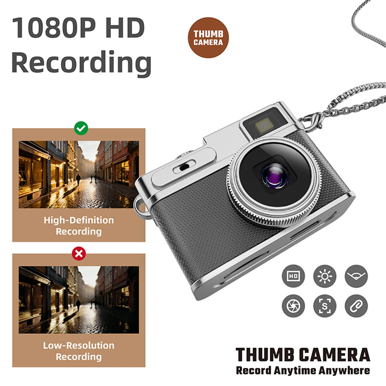 Keychain Digital Camera 1080P FHD Tiny Pocket Video Camera 0.96in Screen Vintage Portable Video Recorder